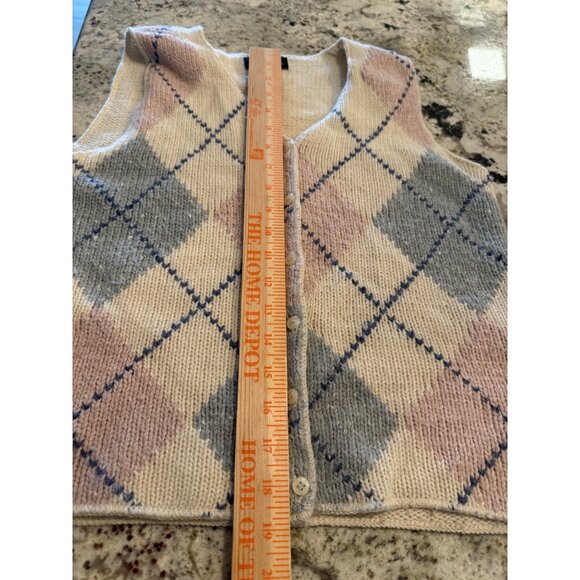 VTG 90 Limited Womens Argyle Sweater Vest S Ivory Pastel Lambswool blend preppy - Picture 6 of 10
